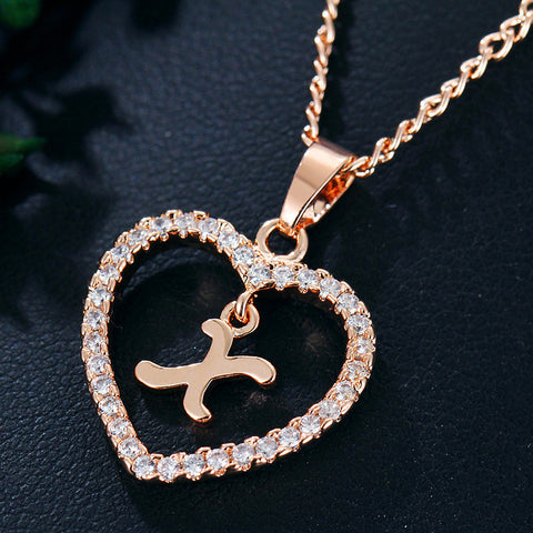 Womens Jewelry Heart Pendant 26 Letters Zircon Accessories