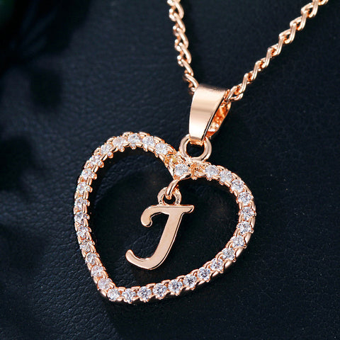 Womens Jewelry Heart Pendant 26 Letters Zircon Accessories