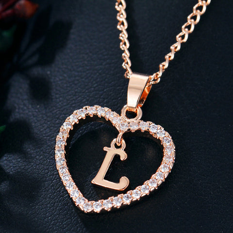 Womens Jewelry Heart Pendant 26 Letters Zircon Accessories