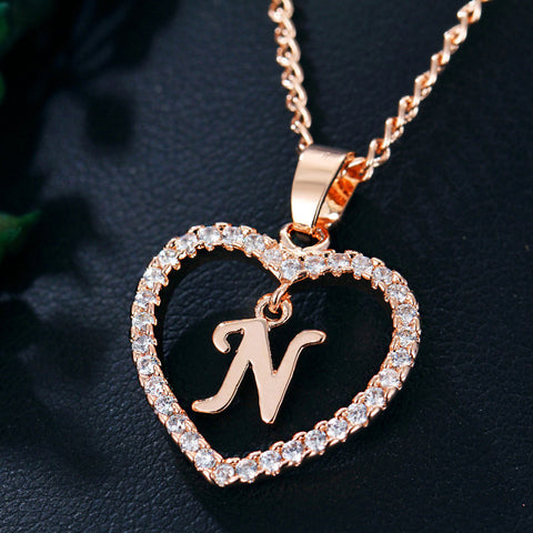 Womens Jewelry Heart Pendant 26 Letters Zircon Accessories