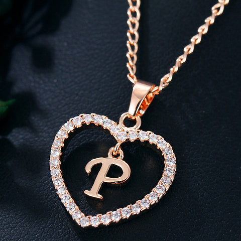 Womens Jewelry Heart Pendant 26 Letters Zircon Accessories