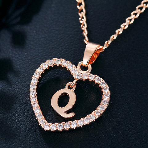 Womens Jewelry Heart Pendant 26 Letters Zircon Accessories