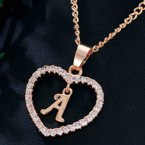 Womens Jewelry Heart Pendant 26 Letters Zircon Accessories