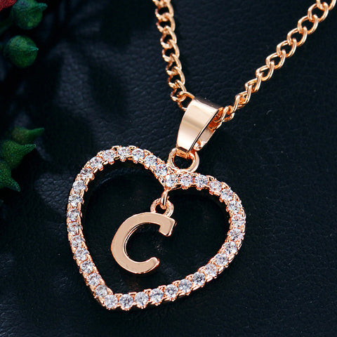 Womens Jewelry Heart Pendant 26 Letters Zircon Accessories