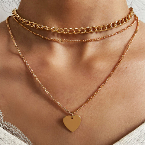 Simple Crystal Geometric Gold Pendant Necklace Set for Women