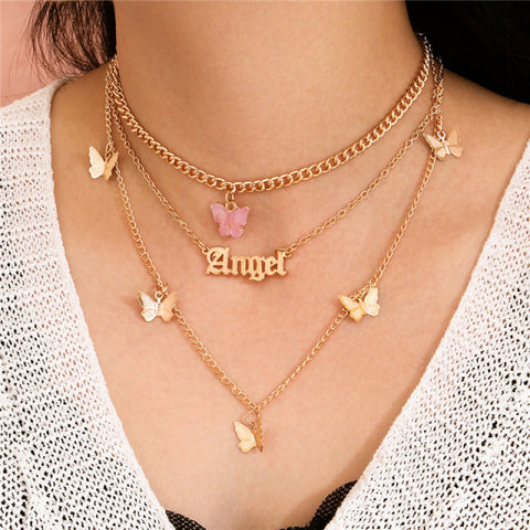 Simple Crystal Geometric Gold Pendant Necklace Set for Women