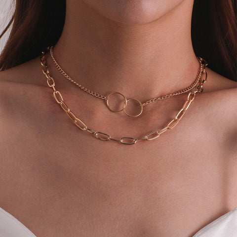 Simple Crystal Geometric Gold Pendant Necklace Set for Women