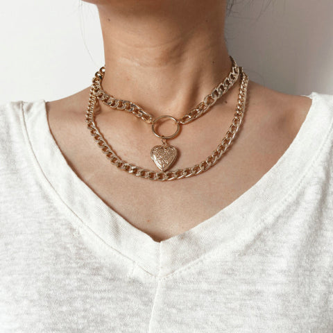 Simple Crystal Geometric Gold Pendant Necklace Set for Women