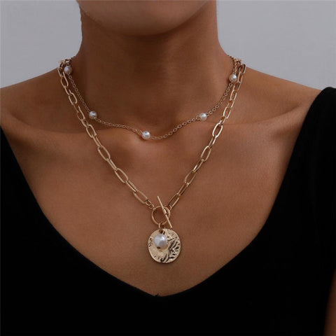 Simple Crystal Geometric Gold Pendant Necklace Set for Women