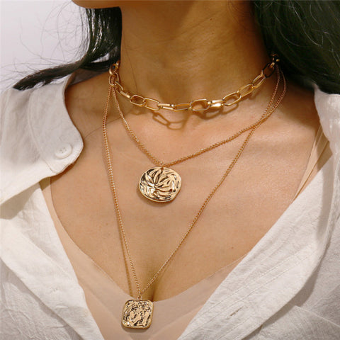 Simple Crystal Geometric Gold Pendant Necklace Set for Women