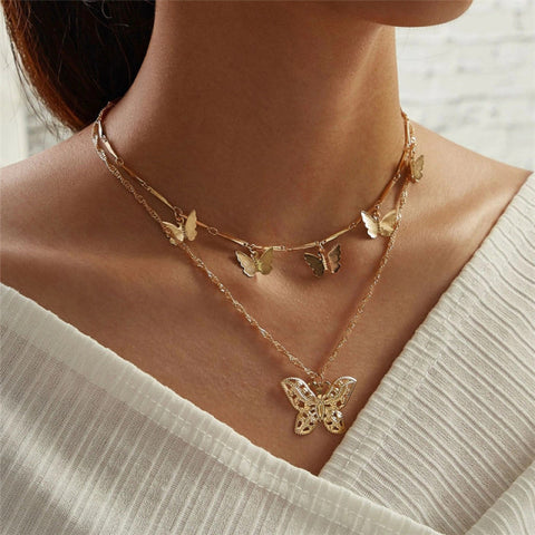 Simple Crystal Geometric Gold Pendant Necklace Set for Women