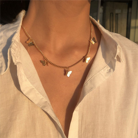 Simple Crystal Geometric Gold Pendant Necklace Set for Women