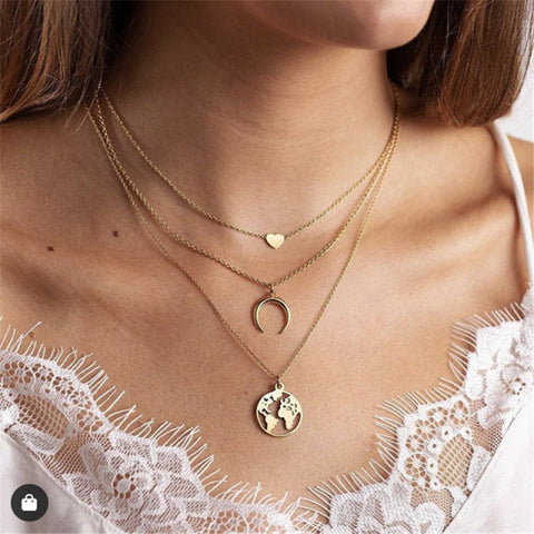 Simple Crystal Geometric Gold Pendant Necklace Set for Women
