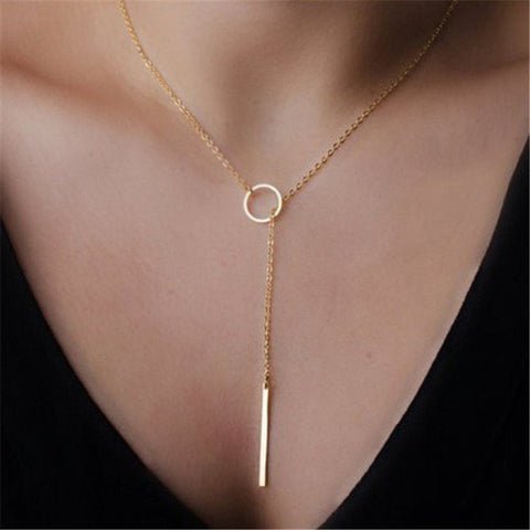 Simple Crystal Geometric Gold Pendant Necklace Set for Women