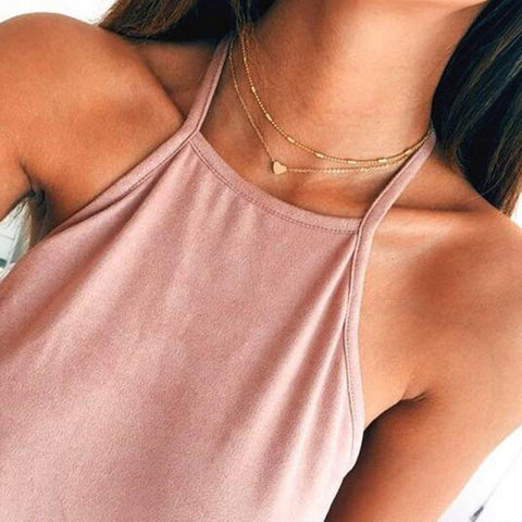 Simple Crystal Geometric Gold Pendant Necklace Set for Women