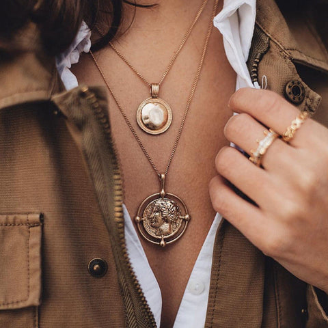 Simple Crystal Geometric Gold Pendant Necklace Set for Women