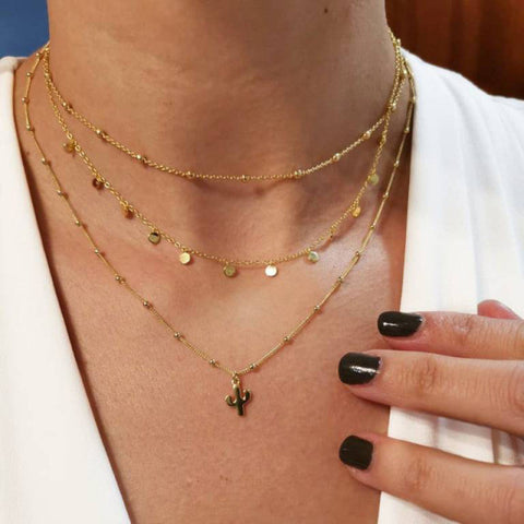Simple Crystal Geometric Gold Pendant Necklace Set for Women