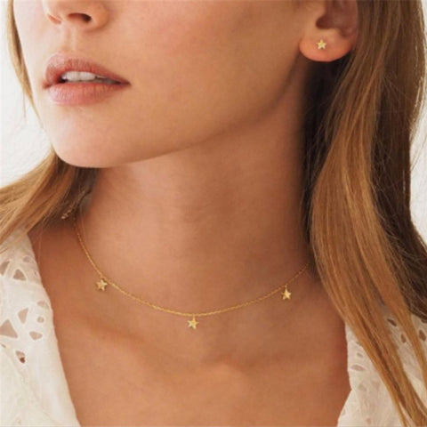 Simple Crystal Geometric Gold Pendant Necklace Set for Women