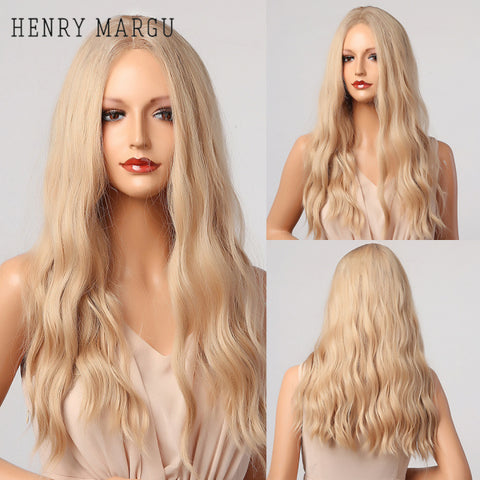 Long Natural Wavy Platinum Blonde Wigs with Bangs Cosplay