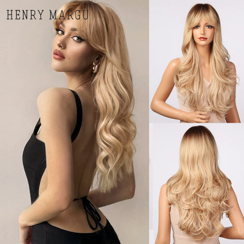 Long Natural Wavy Platinum Blonde Wigs with Bangs Cosplay