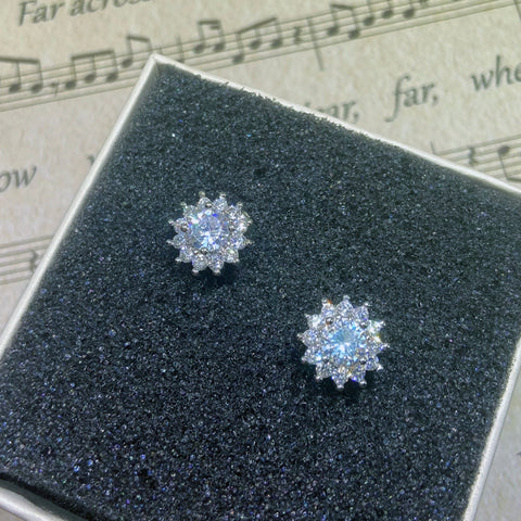 Sterling Silver Color Simple Round Bling CZ Zircon Stone Stud Earrings Fashion Jewelry