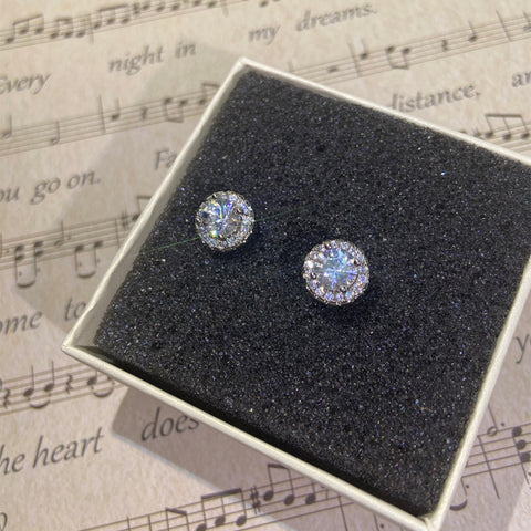 Sterling Silver Color Simple Round Bling CZ Zircon Stone Stud Earrings Fashion Jewelry