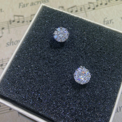 Sterling Silver Color Simple Round Bling CZ Zircon Stone Stud Earrings Fashion Jewelry