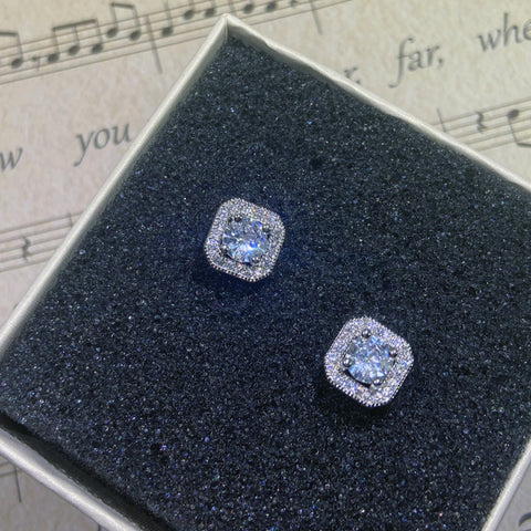 Sterling Silver Color Simple Round Bling CZ Zircon Stone Stud Earrings Fashion Jewelry