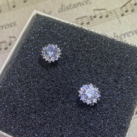 Sterling Silver Color Simple Round Bling CZ Zircon Stone Stud Earrings Fashion Jewelry