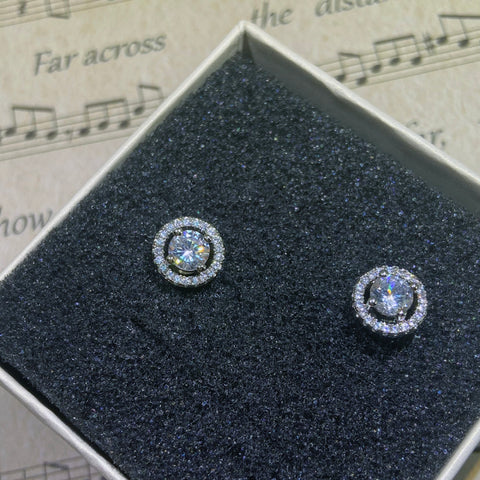Sterling Silver Color Simple Round Bling CZ Zircon Stone Stud Earrings Fashion Jewelry