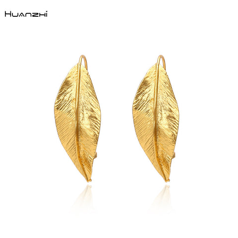Retro Golden Metal Leaf Stud Earrings Geometric Irregular Plant Earring