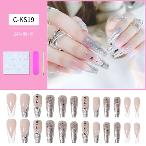 Long Rhinestone Decals False Nails with designs Nail Art Inpluser