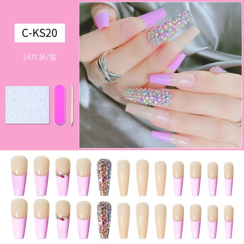 Long Rhinestone Decals False Nails with designs Nail Art Inpluser