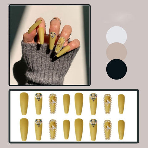 Long Rhinestone Decals False Nails with designs Nail Art Inpluser