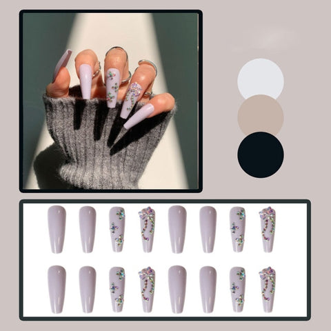 Long Rhinestone Decals False Nails with designs Nail Art Inpluser