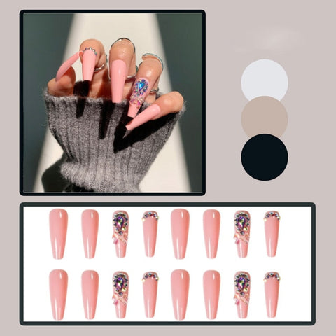 Long Rhinestone Decals False Nails with designs Nail Art Inpluser
