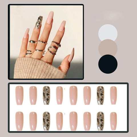 Long Rhinestone Decals False Nails with designs Nail Art Inpluser