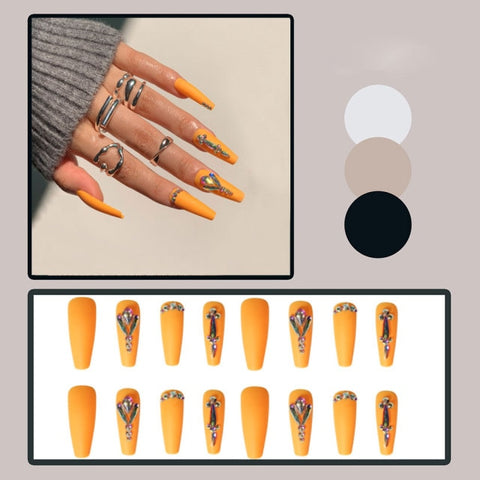 Long Rhinestone Decals False Nails with designs Nail Art Inpluser