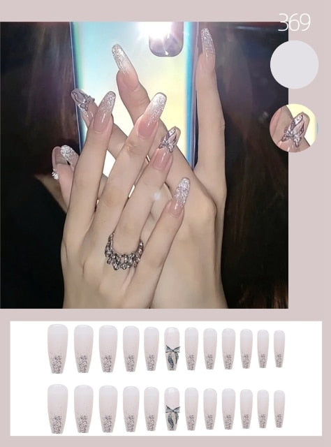 Long Rhinestone Decals False Nails with designs Nail Art Inpluser