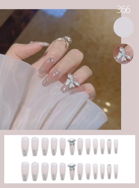 Long Rhinestone Decals False Nails with designs Nail Art Inpluser