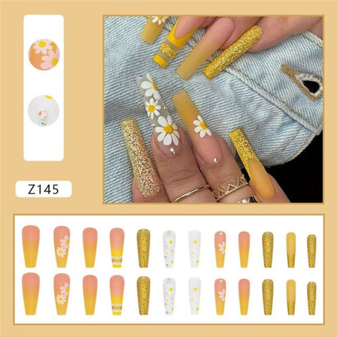 Long Rhinestone Decals False Nails with designs Nail Art Inpluser