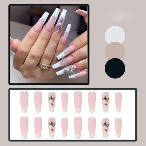 Long Rhinestone Decals False Nails with designs Nail Art Inpluser