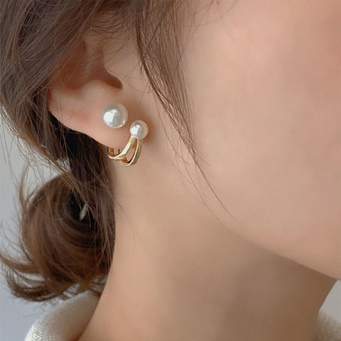 New Simple Celebrity Style Gold Pearl Stud Earrings For Woman