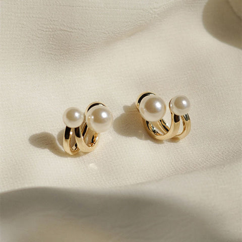 New Simple Celebrity Style Gold Pearl Stud Earrings For Woman
