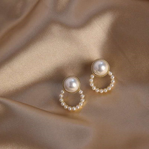 New Simple Celebrity Style Gold Pearl Stud Earrings For Woman