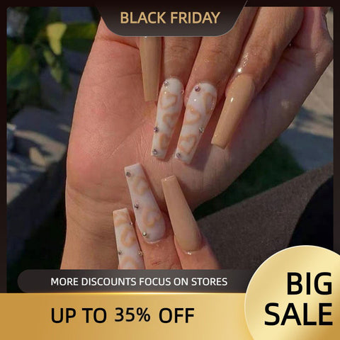 Long Ballerina False Love Pattern French Coffin Nails Inpluser