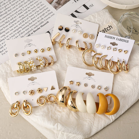 Trendy Exquisite Pearl Metal Earrings Set For Women