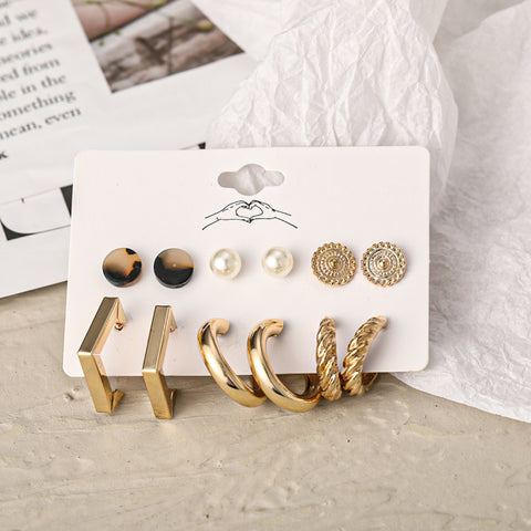 Trendy Exquisite Pearl Metal Earrings Set For Women