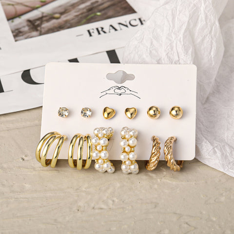 Trendy Exquisite Pearl Metal Earrings Set For Women