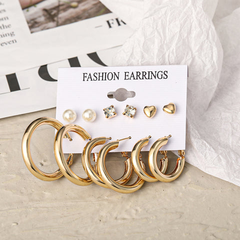 Trendy Exquisite Pearl Metal Earrings Set For Women